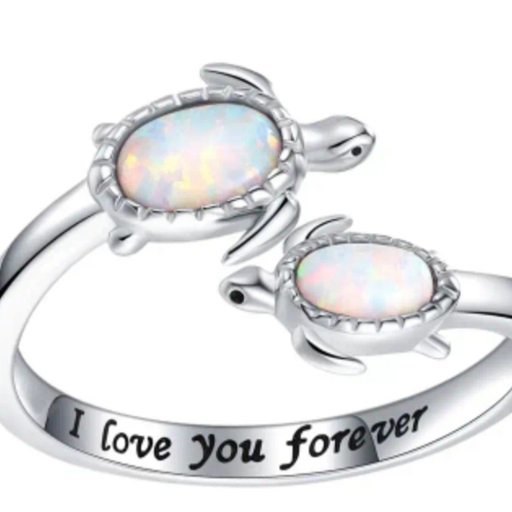 Turtle Opal & Silver Tone Adjustable Ring